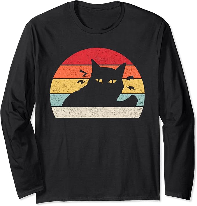 Vintage Black Cat Shirt Retro Cat Long Sleeve TShirt